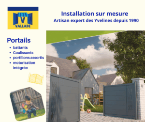 Portails battants ou coulissants avec portillons assortis et motorisation intégrée, installation haut de gamme par artisan expert dans les Yvelines"